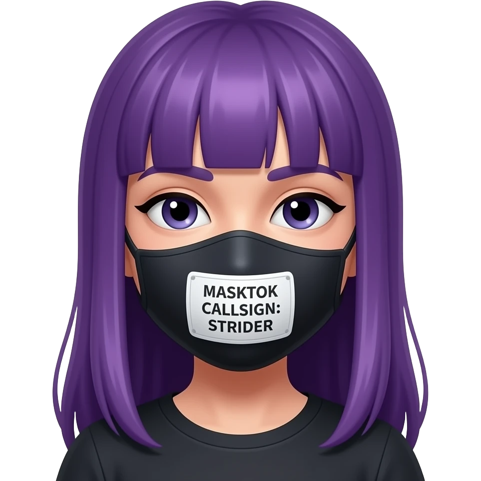 girl with long purple hair with a MASKTOK CALLSIGN: STRIDER sign emoji
