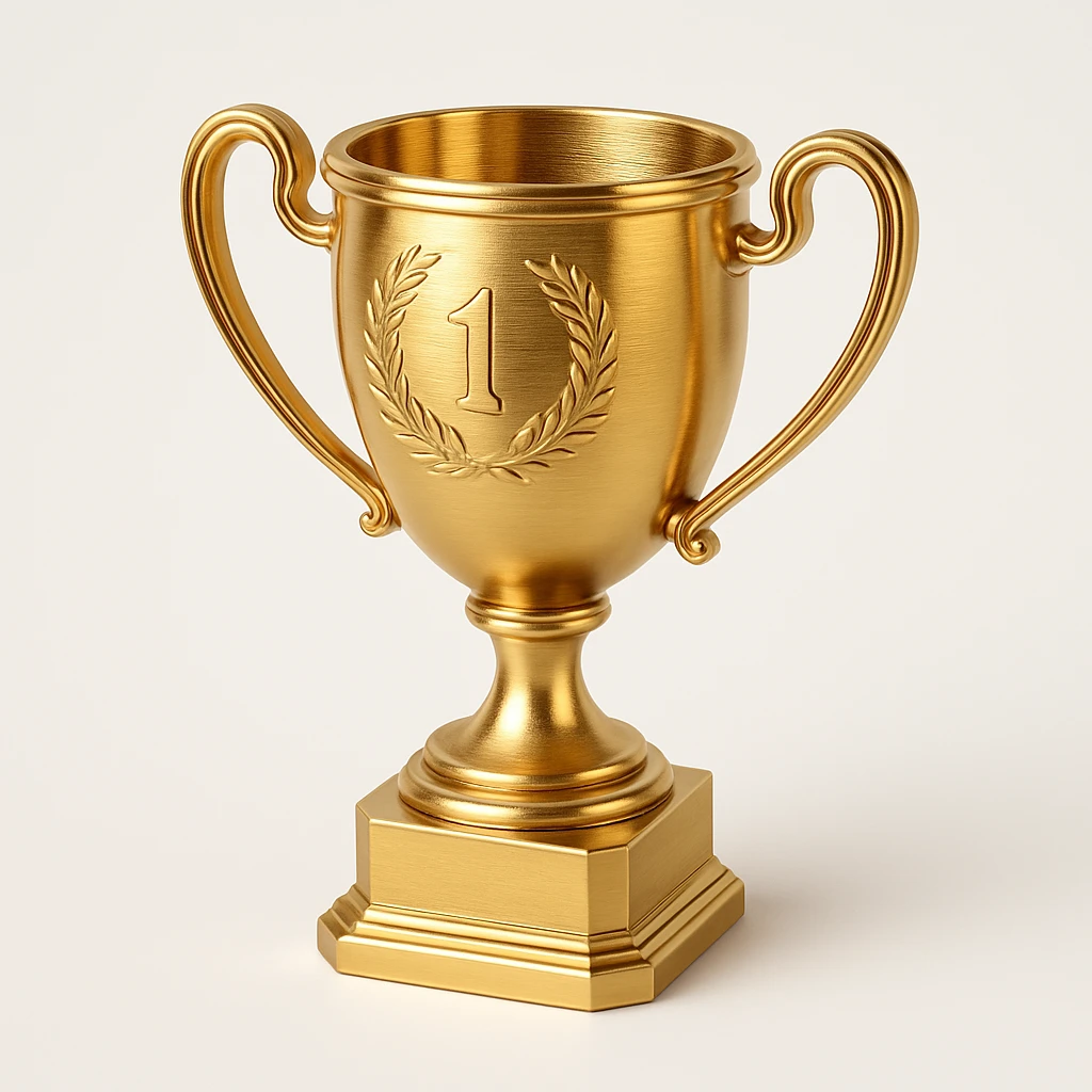 a classic shape gold trophy, shiny and prestigious, gold objects style emoji