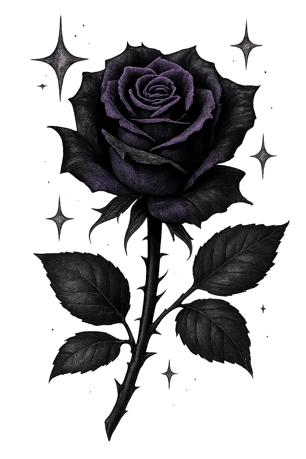 emo rose with sparkles, black and purple, no background emoji