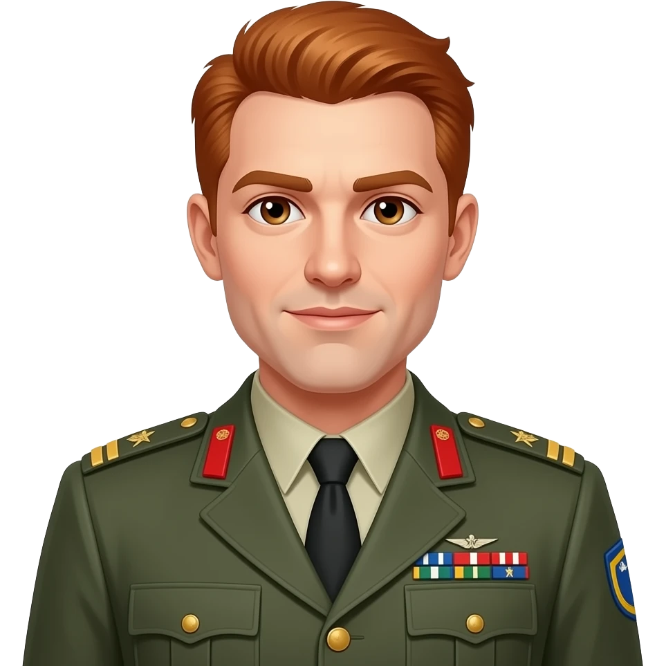 red haired military general in uniform, closeup , front facing emoji