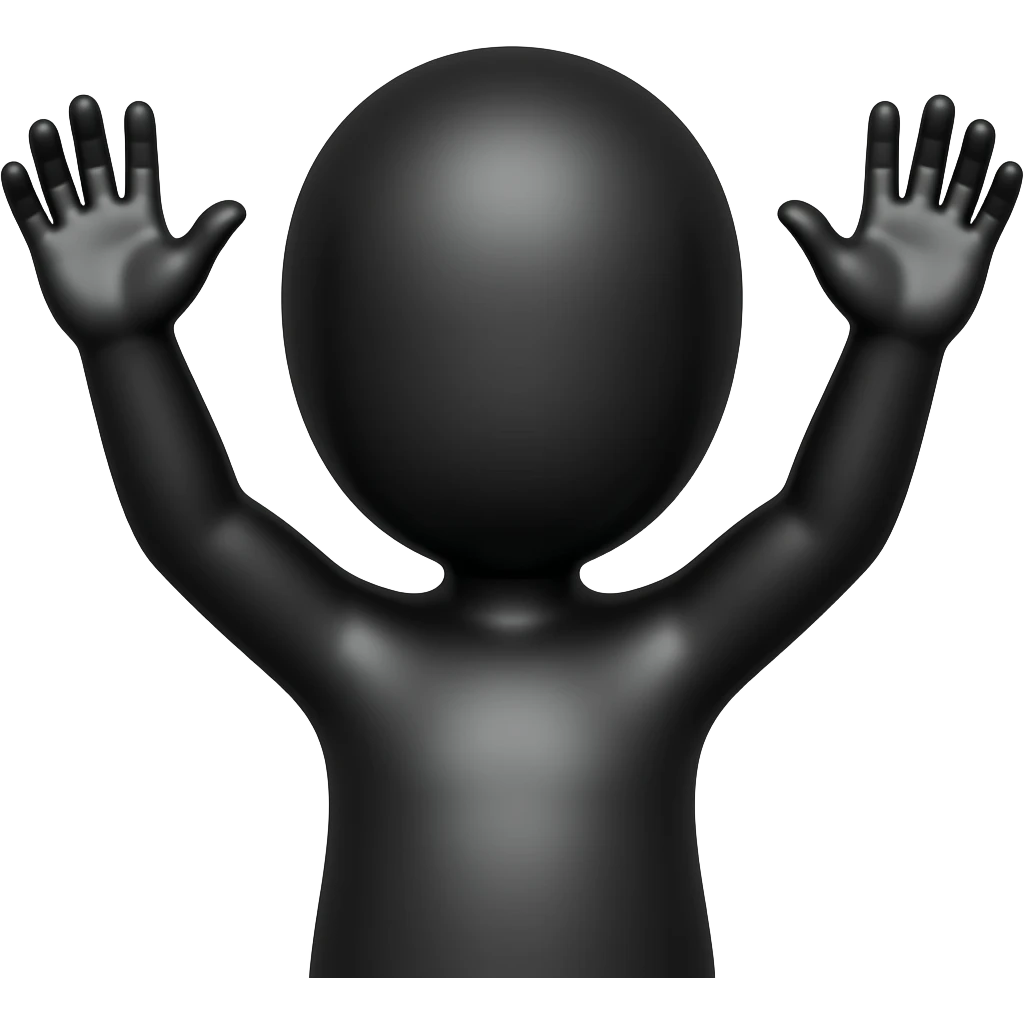 czarny ludzik podnoszący obie ręce do góry. Bardzi prosta emotka tak jak ta: 🏋. Bez cieniowania i wyglądu ai. emoji