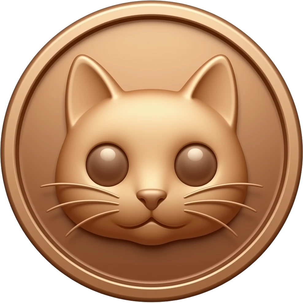 Emoji de uma moeda com rosto de um gato em pixel art, moeda de bronze, 128 x 128 e sem fundo emoji