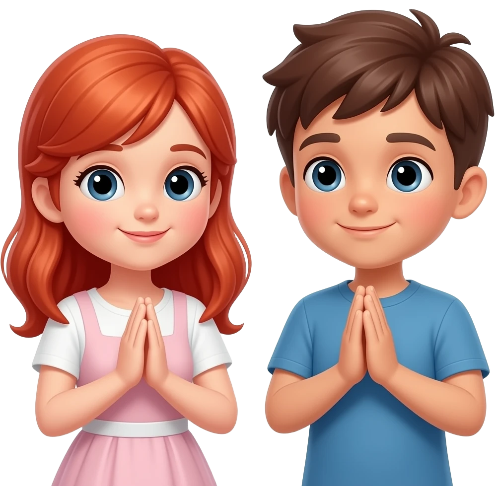 Red hair girl and brown hair boy praying to god emoji