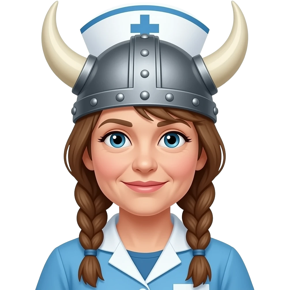 Viking helmet older woman with braids and cropped hair nurse lesbians emoji