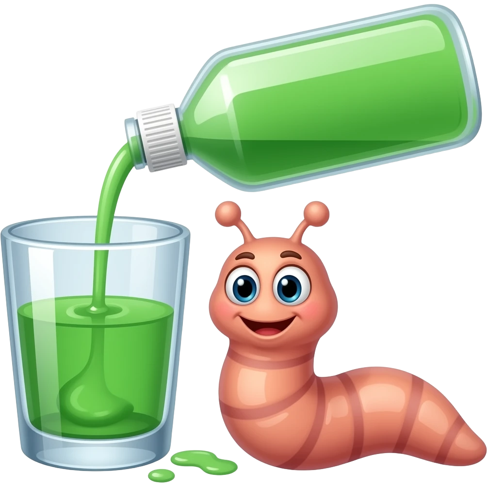 worm drinking green dish soap out of a glass emoji