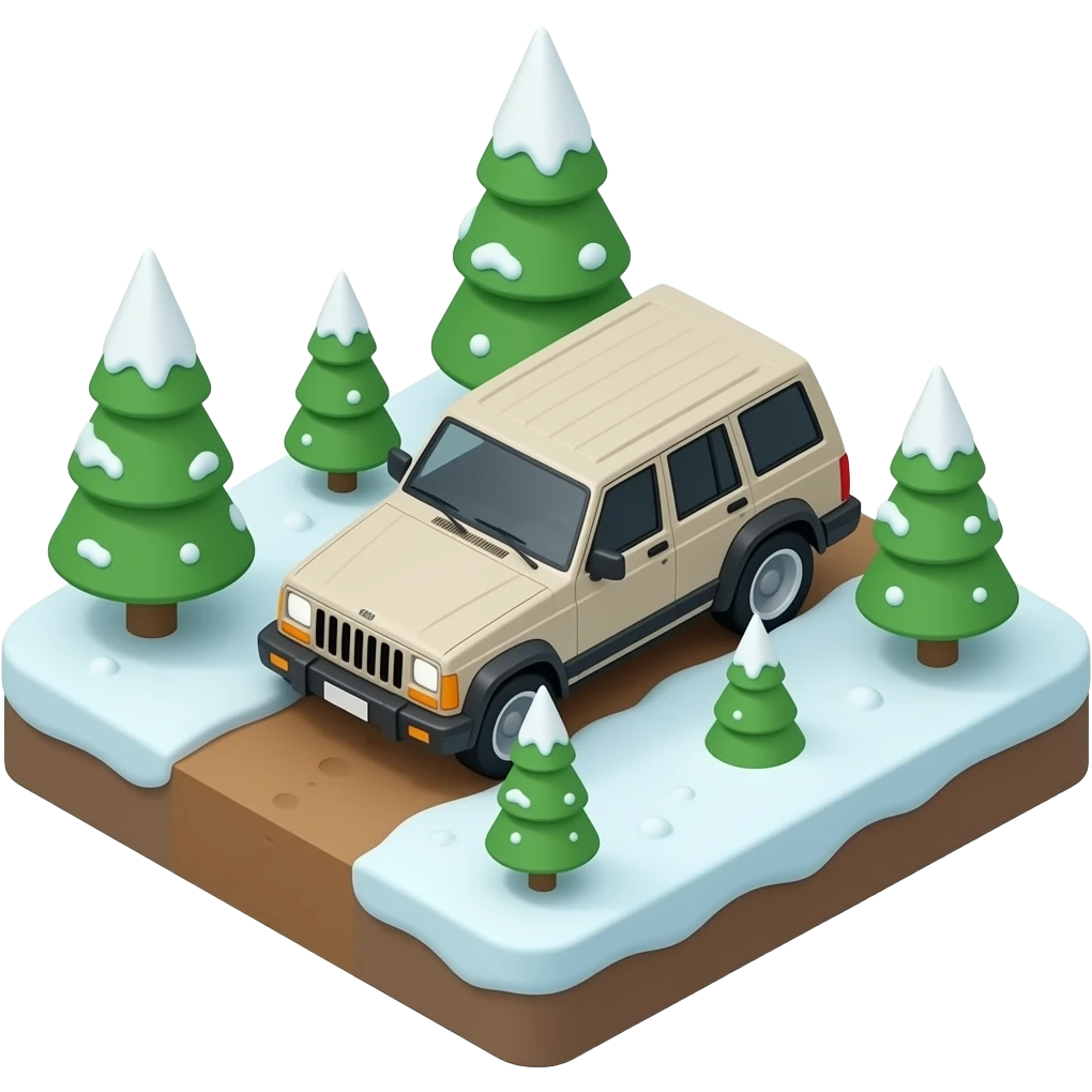 Jeep XJ but make it look cold driving thru snow and make it isometric vie emoji