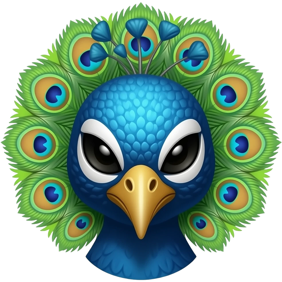 A peacock head, styled like an japanese ninja emoji