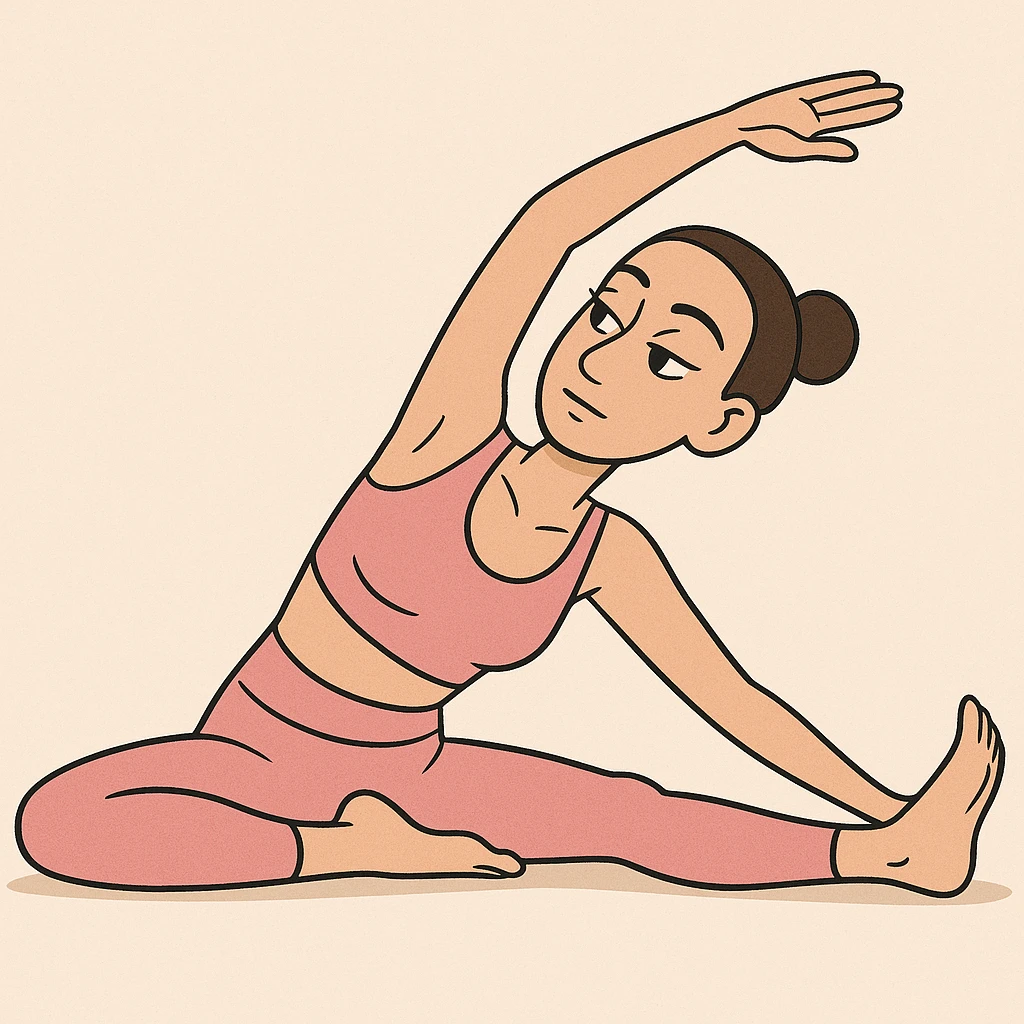 person stretching in a pink yoga set, calm and focused, clean background emoji