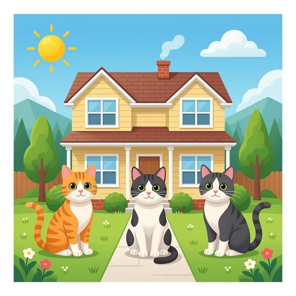 3 cats in front of their new house emoji