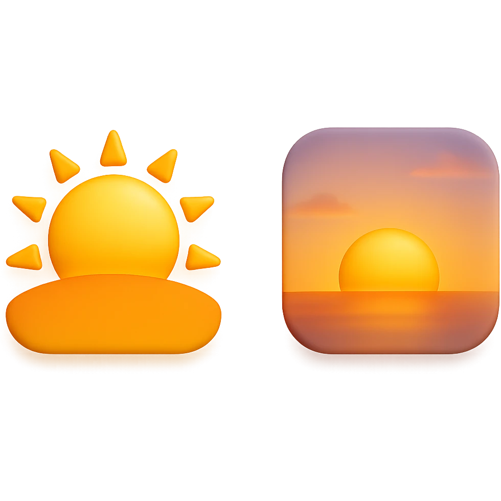 emoji stile iphone 3d che rappresenta l'alba ad emoji stile iphone 3d che rappresenta il tardo pomeriggio come orario emoji