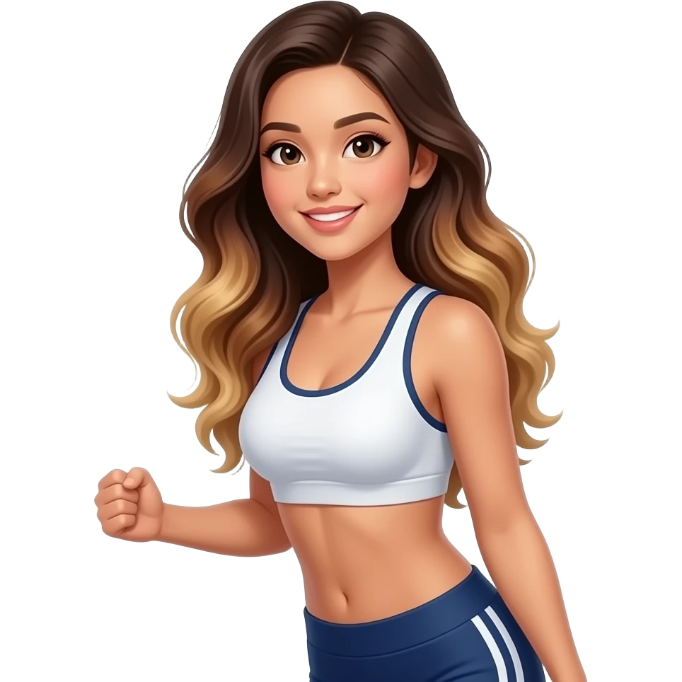 Beautiful Filipino girl with long  wavy hair balayage exercise working out emoji