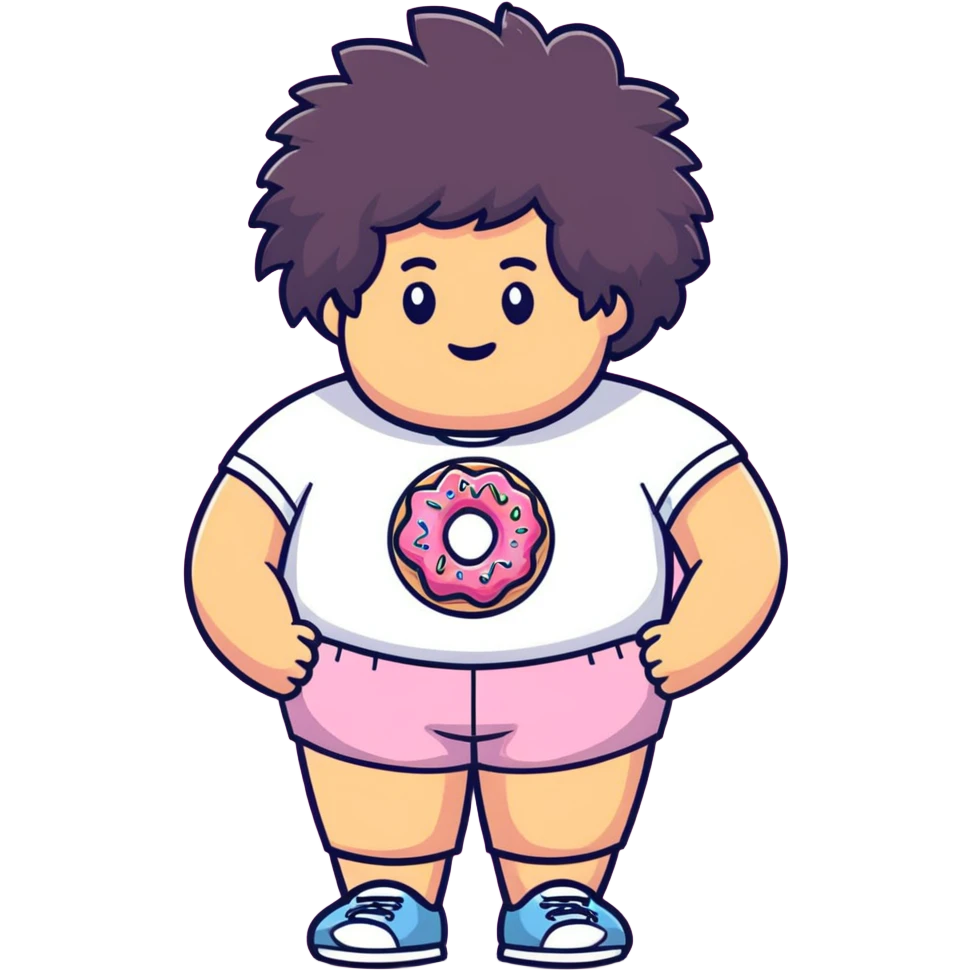 Guy with fluffy hair, donut shorts and a big 6 7 behind him emoji