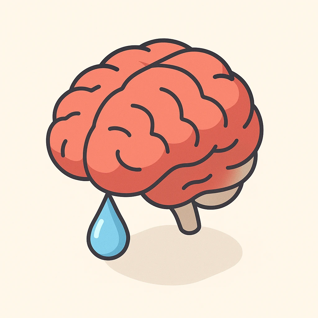 brain with a drop of water, symbolizing tears and emotional release, simple form, clear shadows and highlights, 2D isometric style emoji