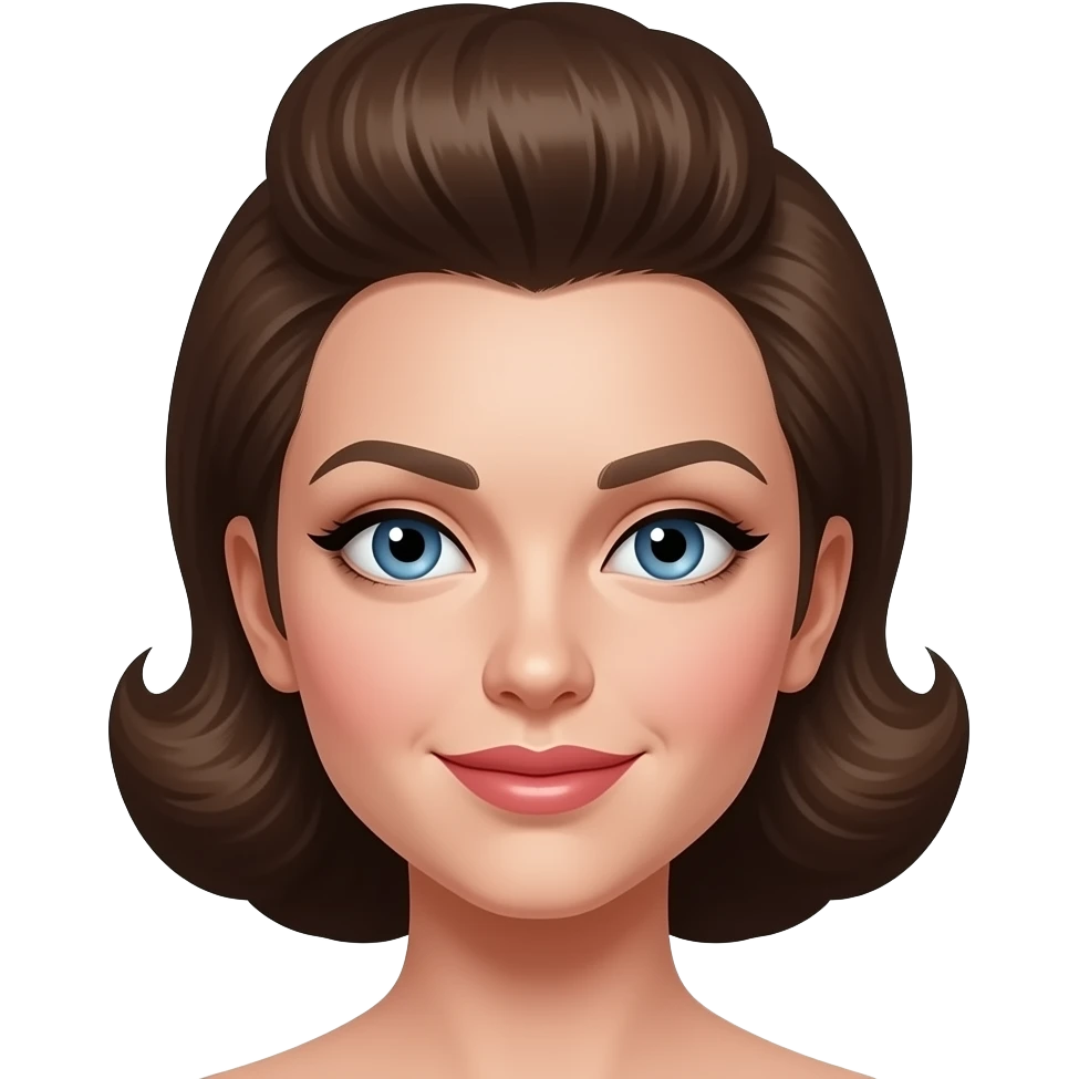 A fair skinned woman with blue eyes with brown hair in a 1960s beehive hairdo emoji