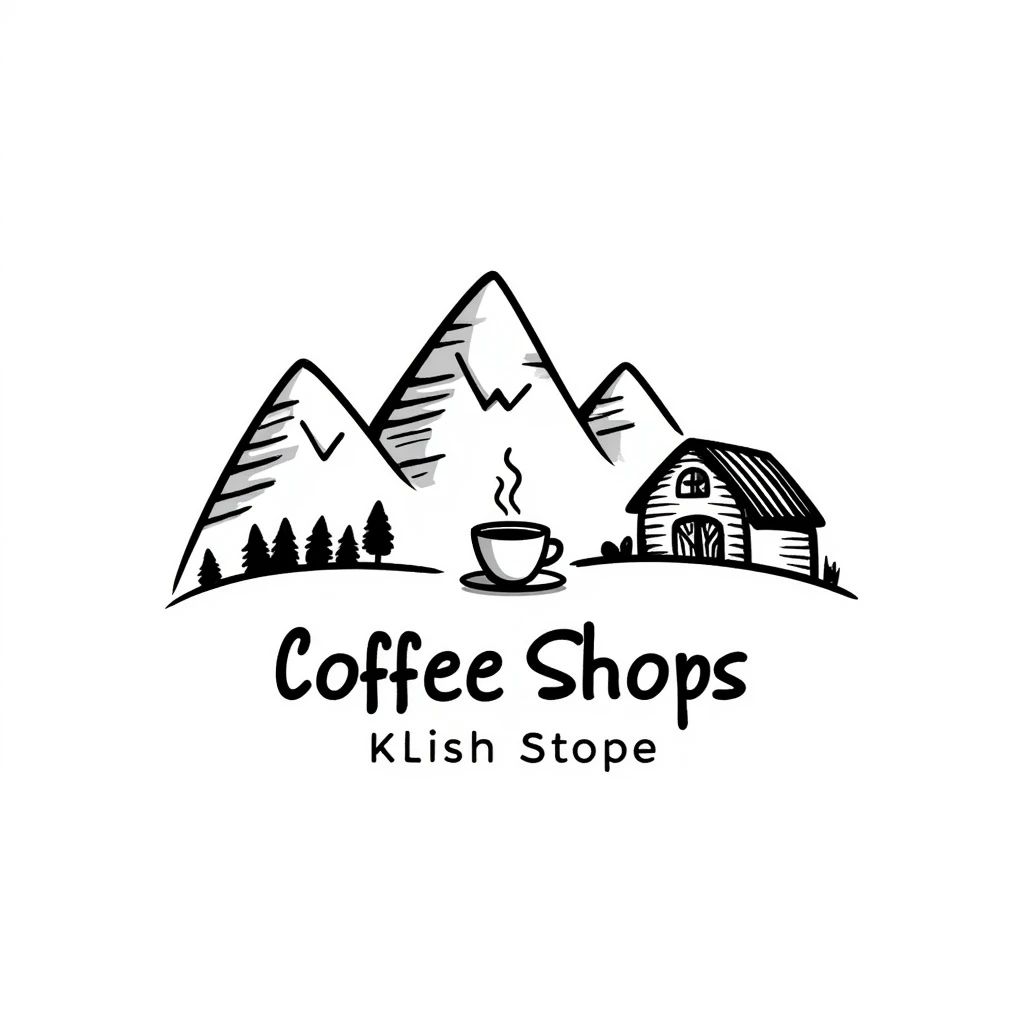mountain farm coffee logo, rustic hand-drawn style emoji