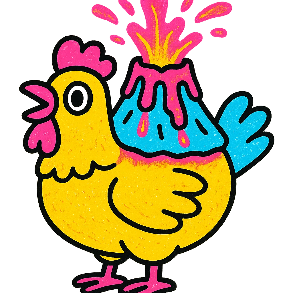 colorful illustration of a chicken with lava on its back emoji