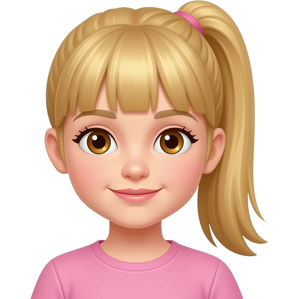 Niña pequeña pelo liso rubio coleta ojos marrones piel blanca emoji