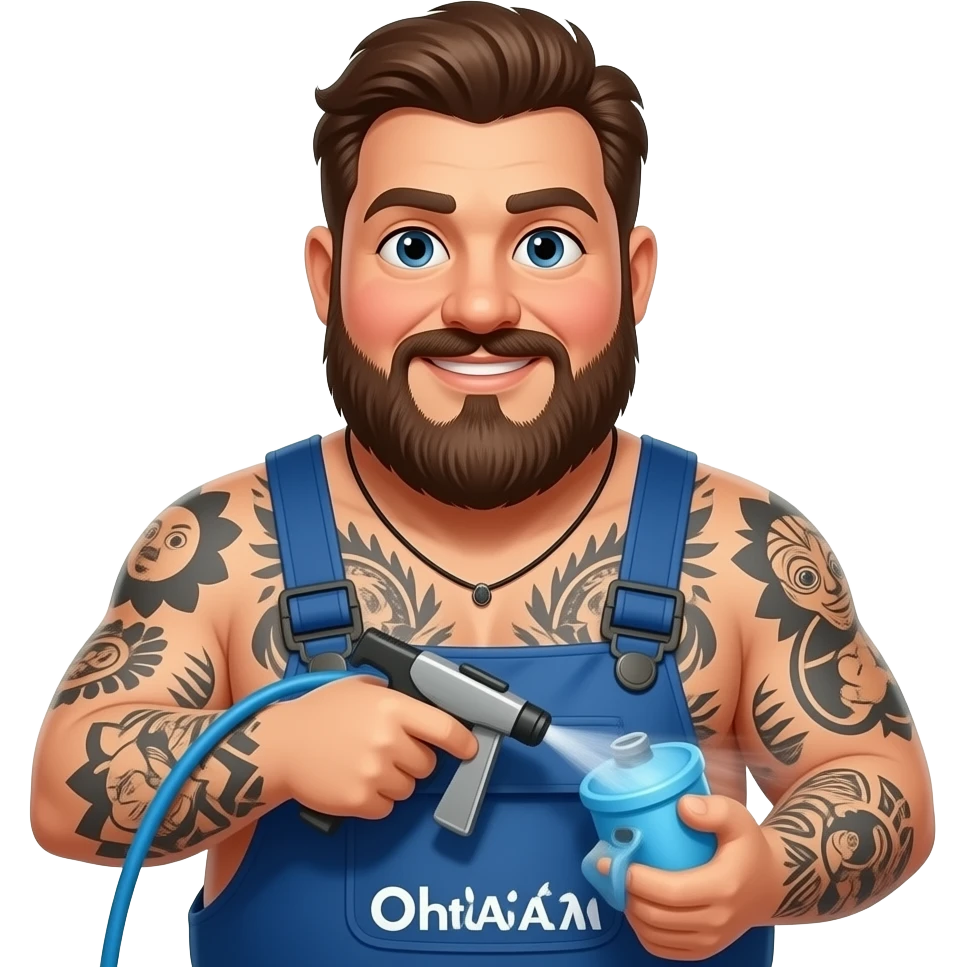 Fat, Italian guy power washing with a lot of tattoos emoji