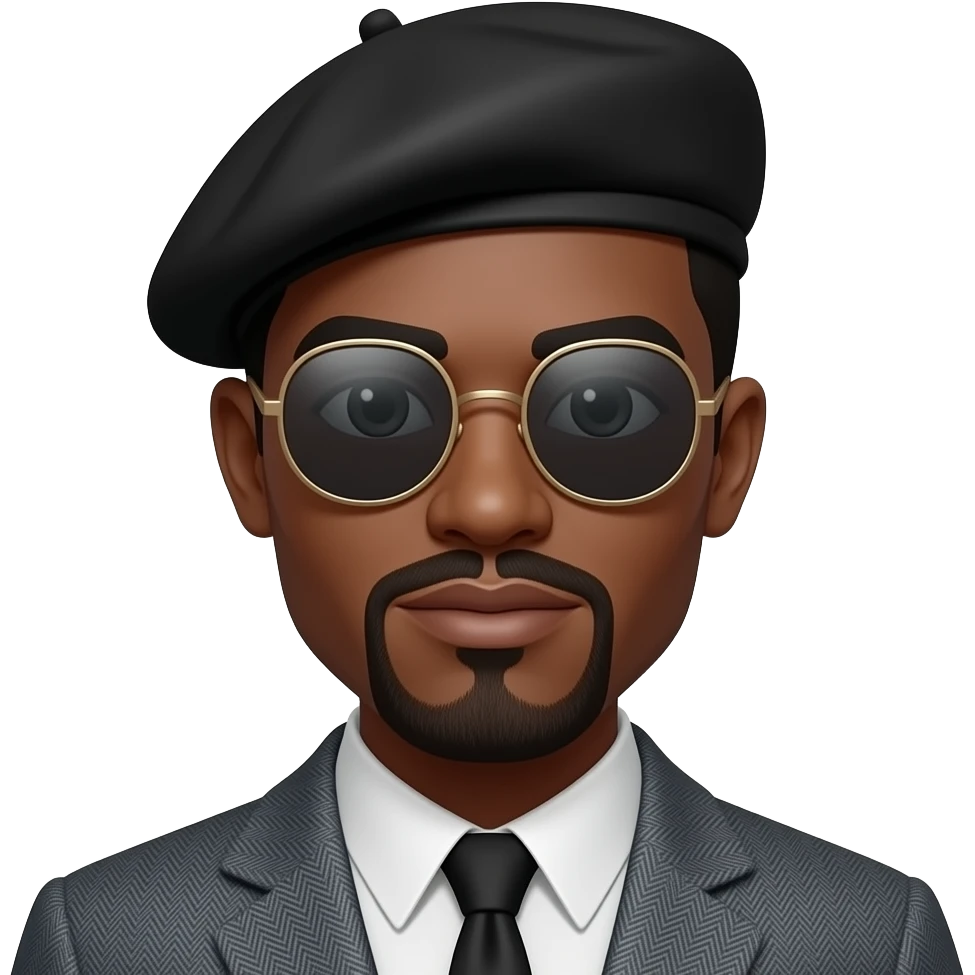 African American Beatnik 1950's with a mustache, goatee, no sideburns.  mirrored no rim sunglasses, and a beret emoji