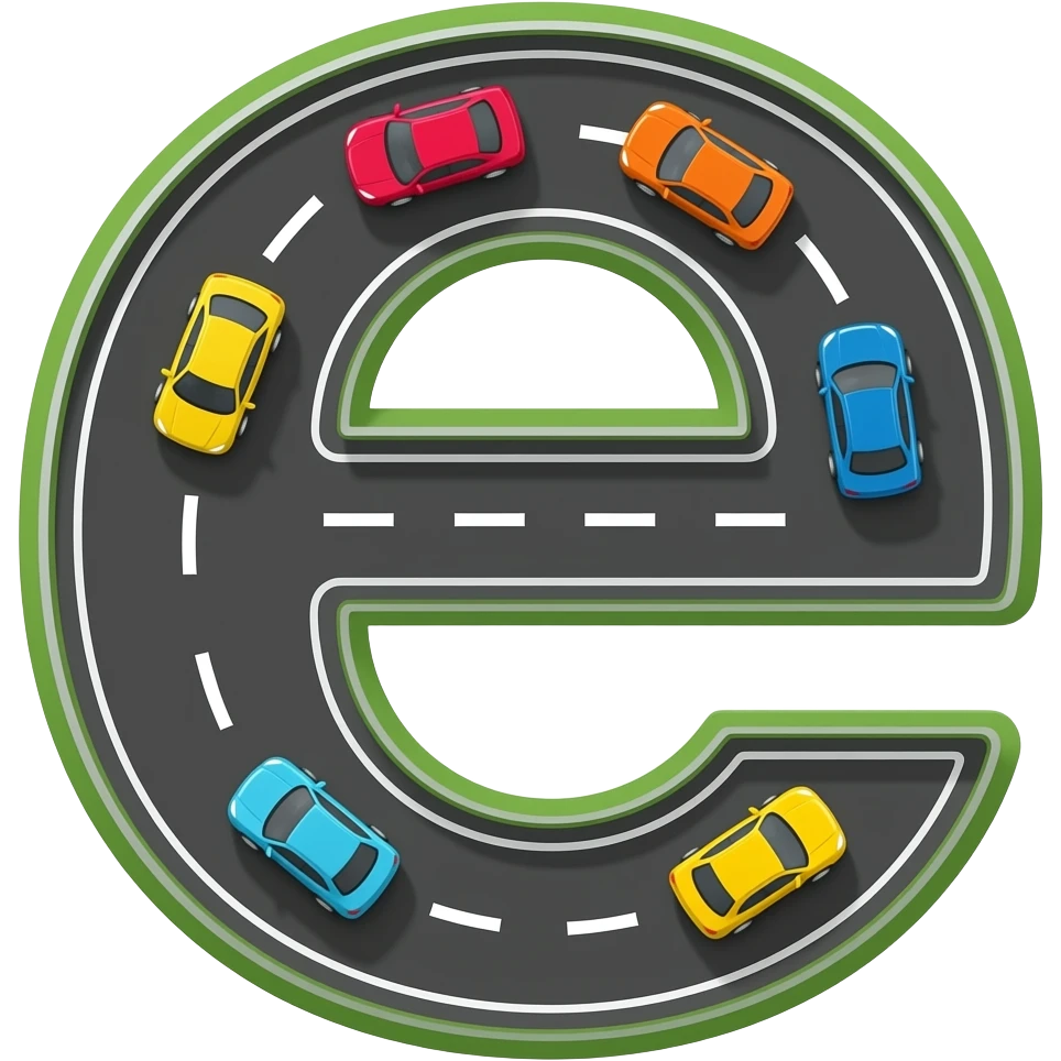the letter e designed like a road where cars are moving emoji