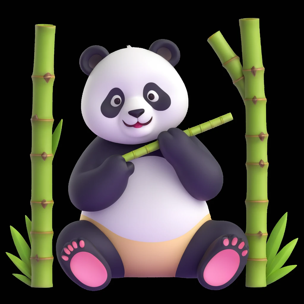 panda eating bamboo in forrest, close up pose emoji