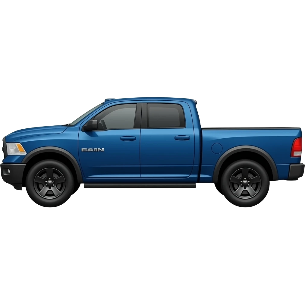 Midnight blue ram truck with black trim and tinted windows side view emoji