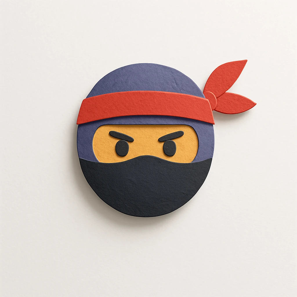 ninja emoji, masked face, headband, layered paper effect, cutout look, paper craft icon style emoji