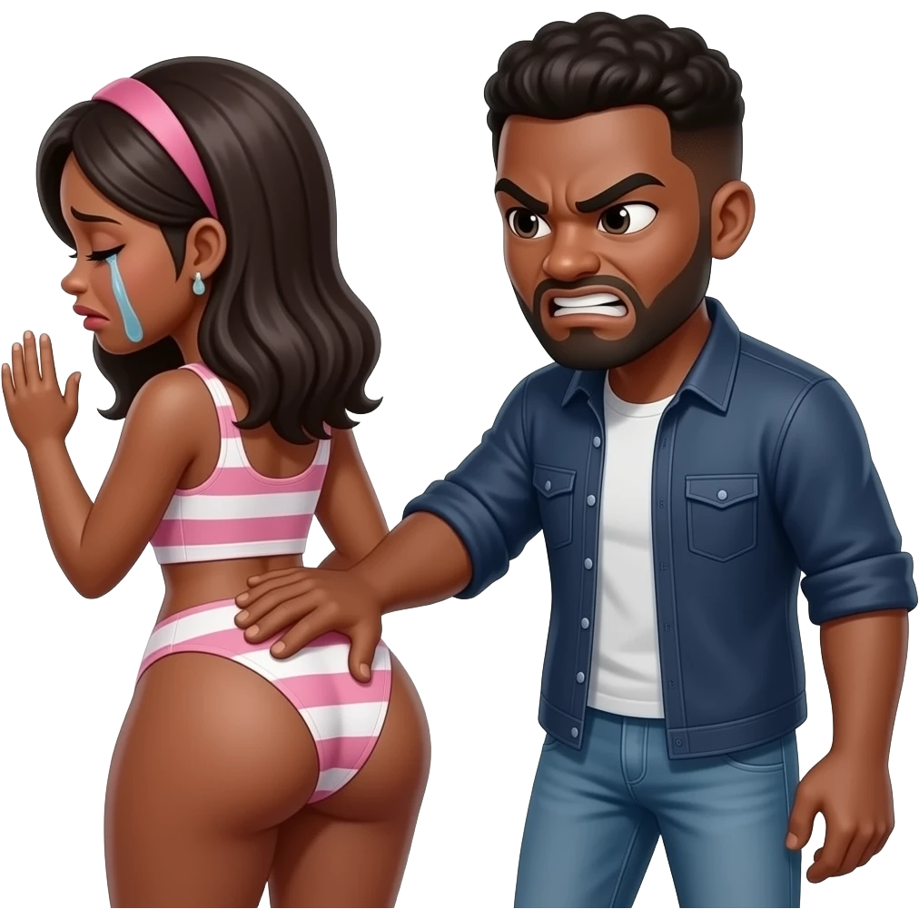 a black angry man slapping hardly his black girlfriend crying buttocks emoji