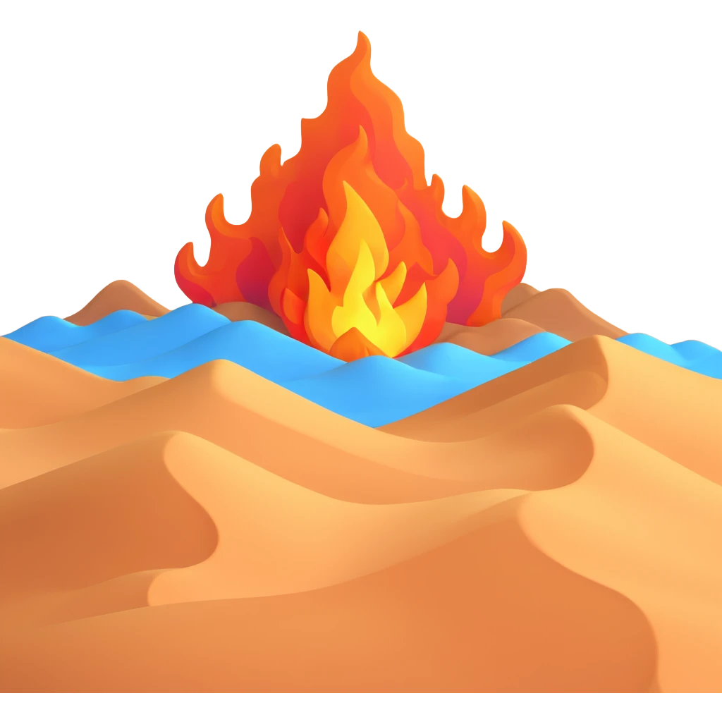 desert sand burning with fire and heat waves emoji