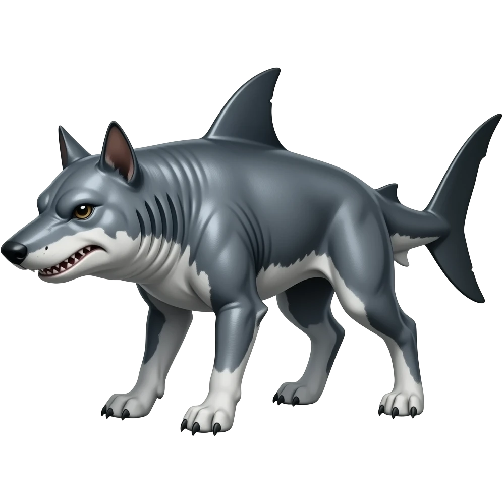 4-legged shimmering ruff rough digitigrade dark badass edgy carvanha-sharpedo-Houndoom-Shark-Night-Fury-hybrid-fusion-creature, with a long shark tail behind, full body emoji