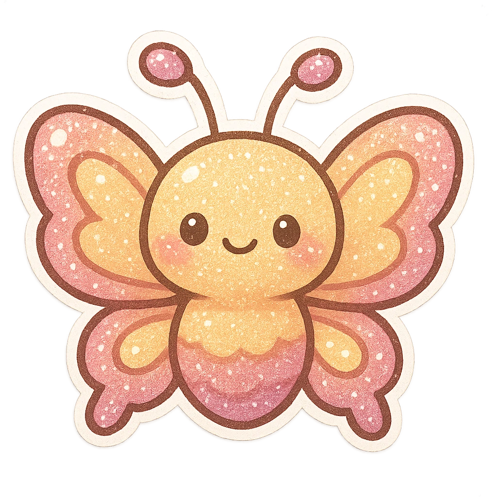 Glitter butterfly, cute, shiny, no background emoji