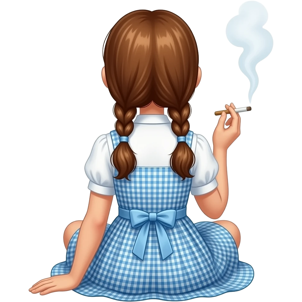 Dorothy Gale from the Wizard of Oz sitting down from behind Smoking a blunt emoji
