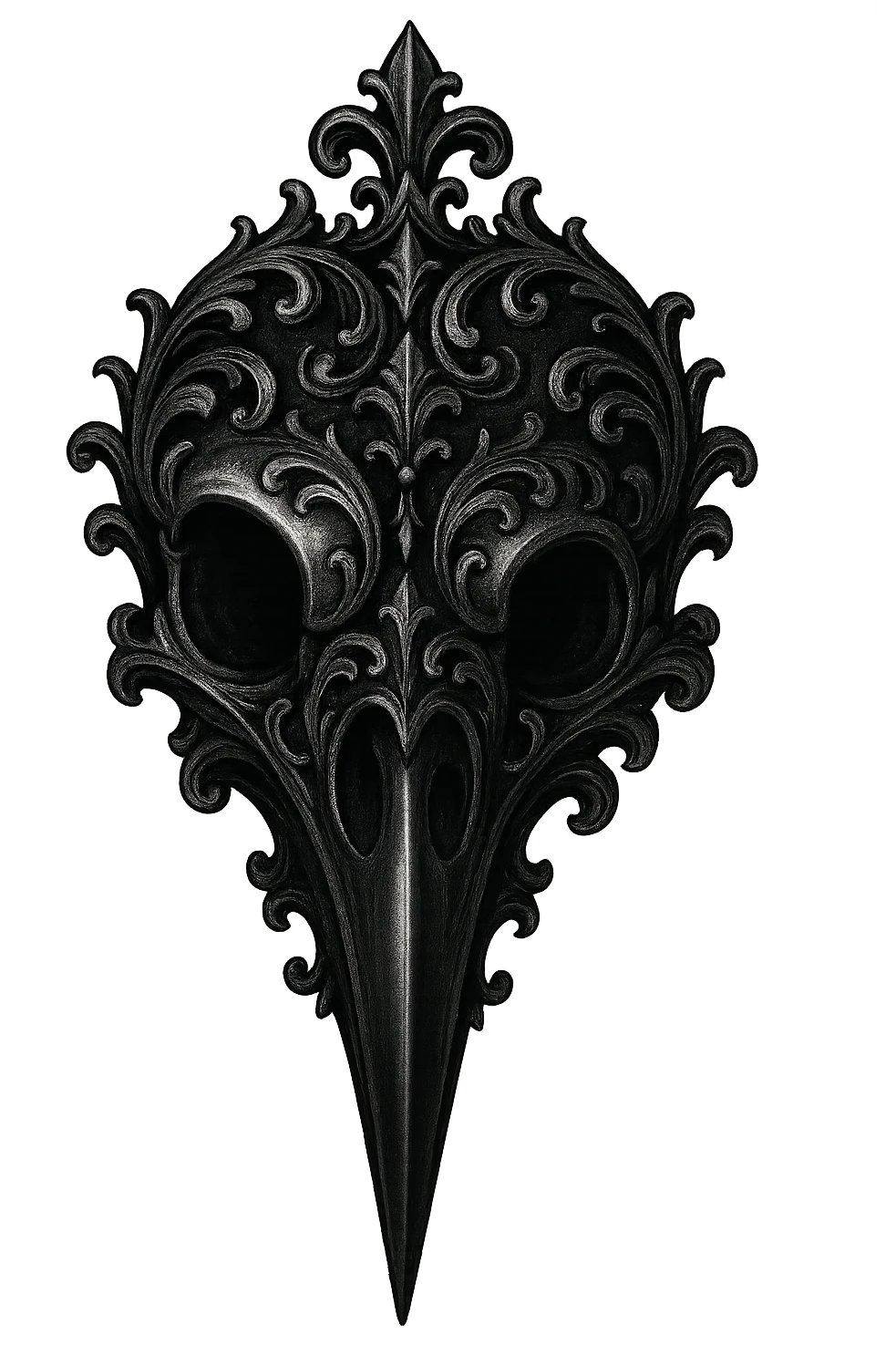 gothic raven skull, black and silver, ornate and dramatic, no background emoji