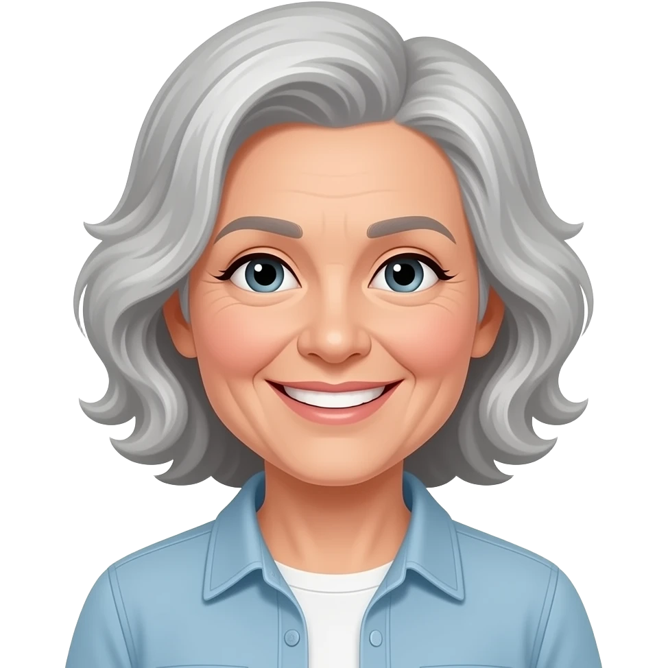 Wavy Grey haired middle aged with smile emoji