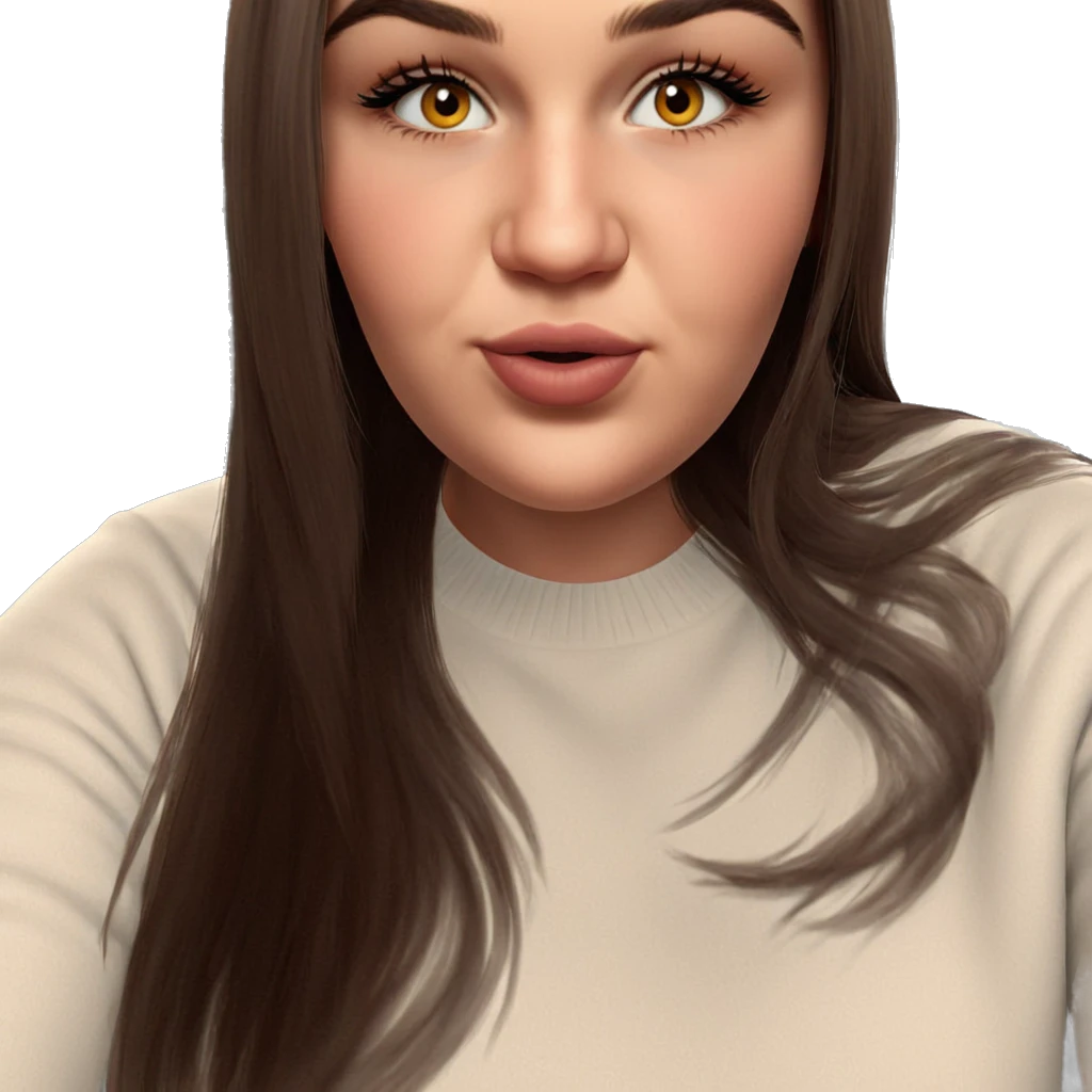 girl in white sweater heart emoji