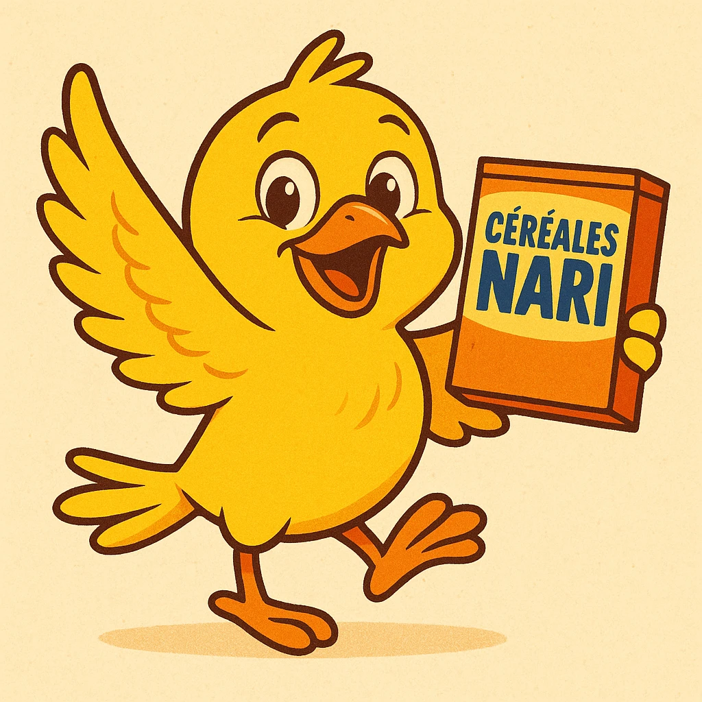 La mascotte du magaisn "céréales nari " doit être un canarie jaune joyeux !! Cree le emoji