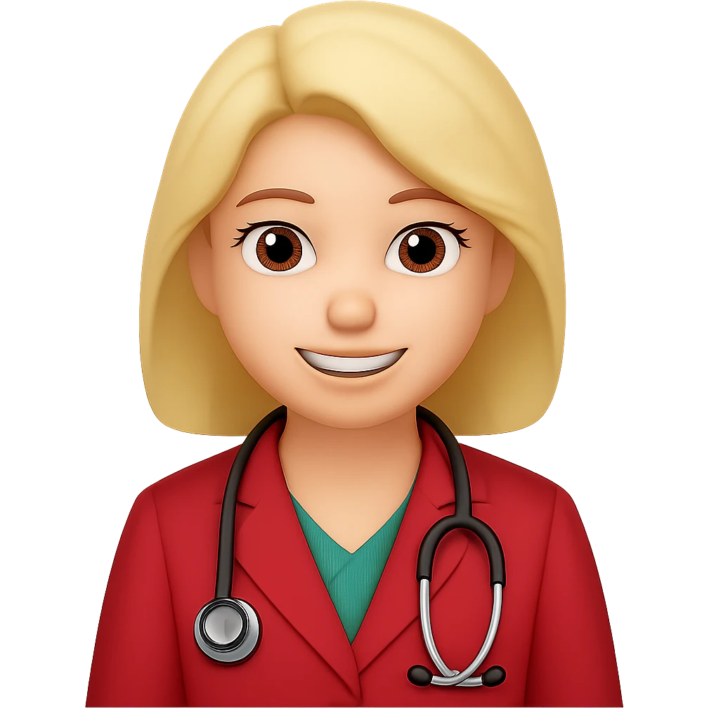 A woman doctor emoji, bigger, red emoji