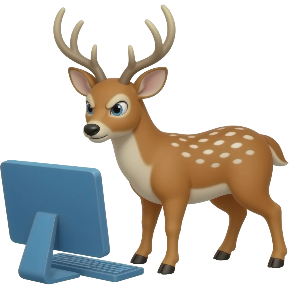 a deer who is looking very angry at a blue computer emoji
