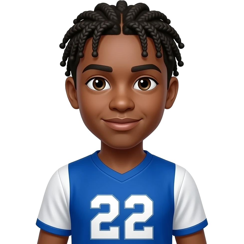 African American teenage boy with cornrow braids wearing a blue and white jersey shirt with 22 on it emoji