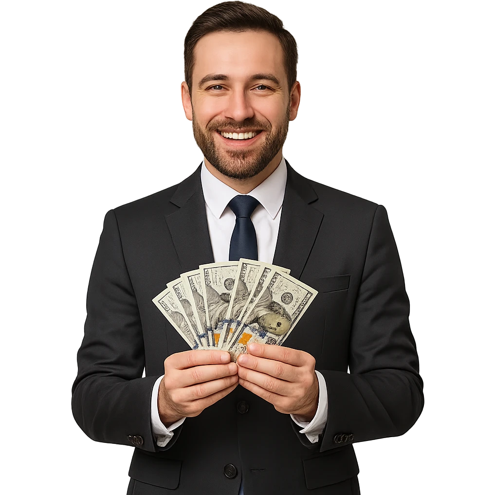 business man with money in his hands emoji
