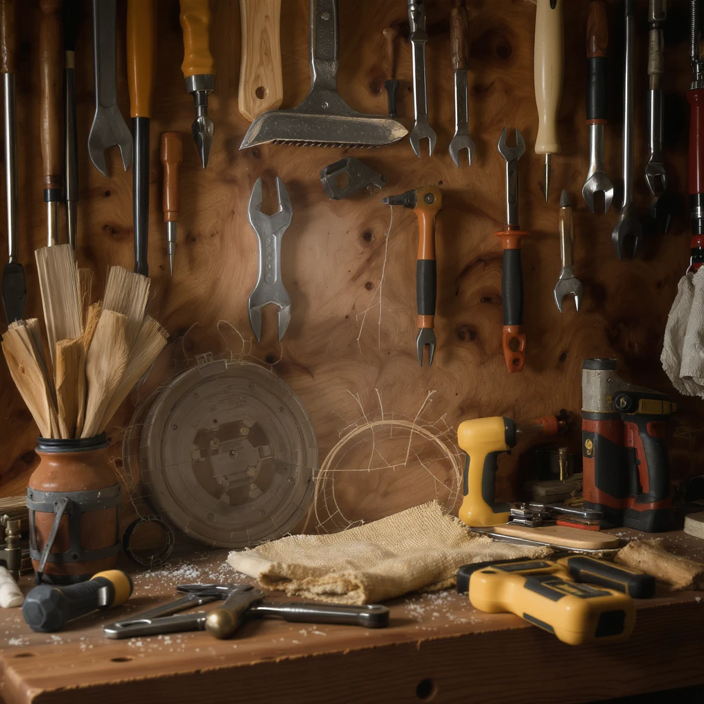 a classic wooden workbench with tools, realistic style, detailed, high quality emoji