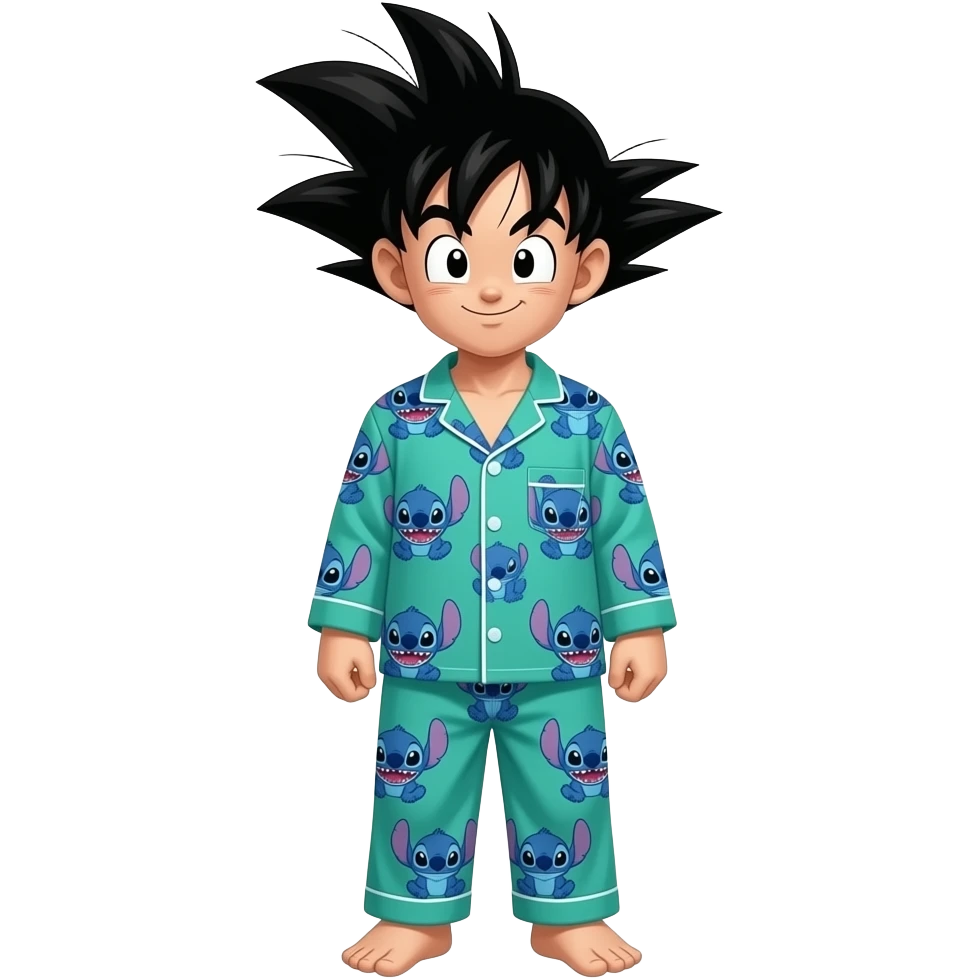Son goku dans un pijama stitch de Disney emoji