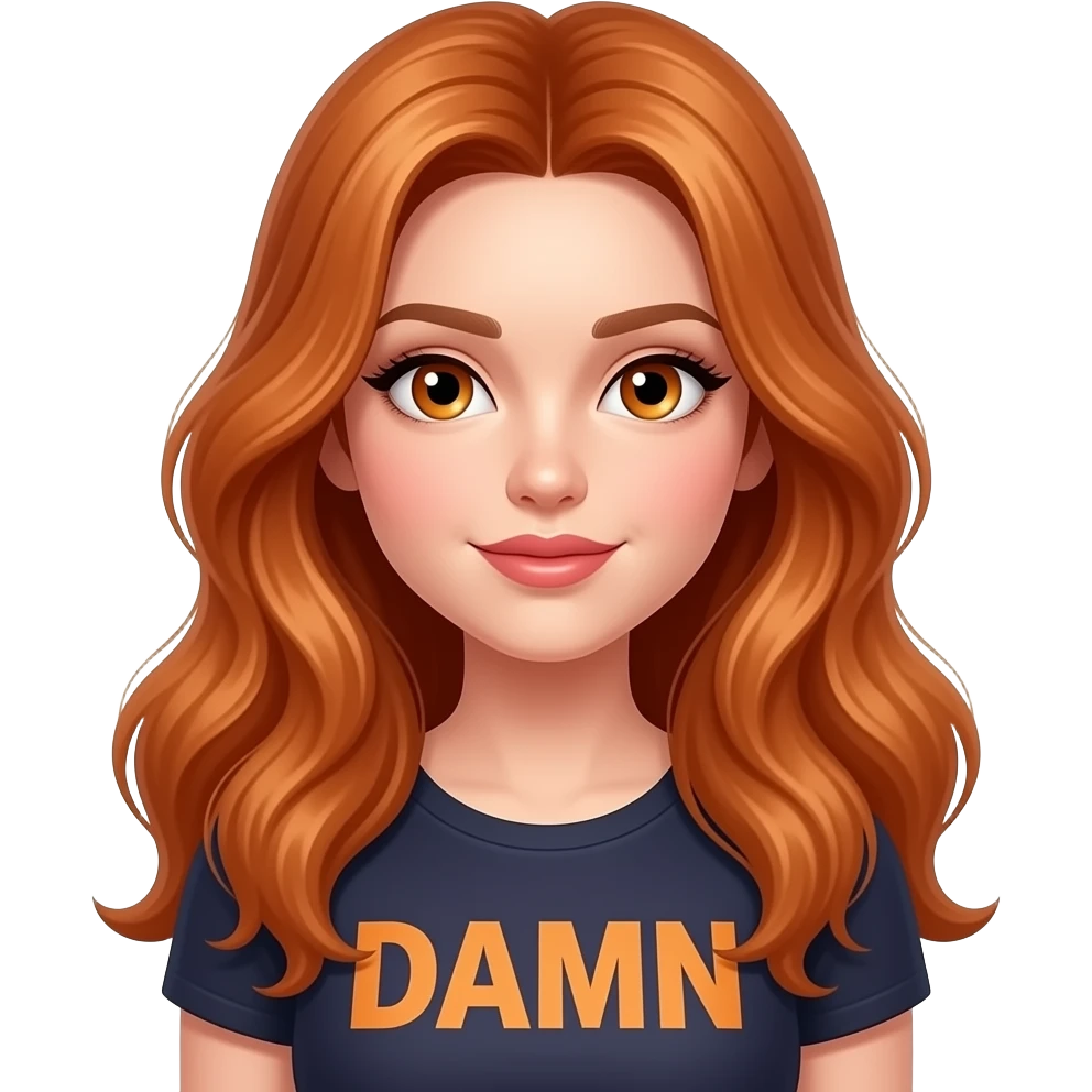 sexy girl with long ginger hair and ginger eyes a top with DAMN written on it emoji