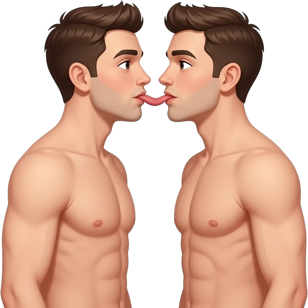 Two men with no clothes on licking each others emoji