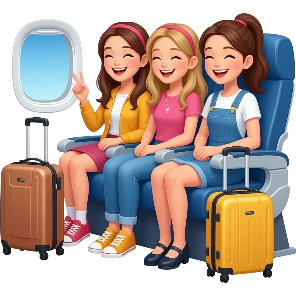 3 girls travelling plane emoji