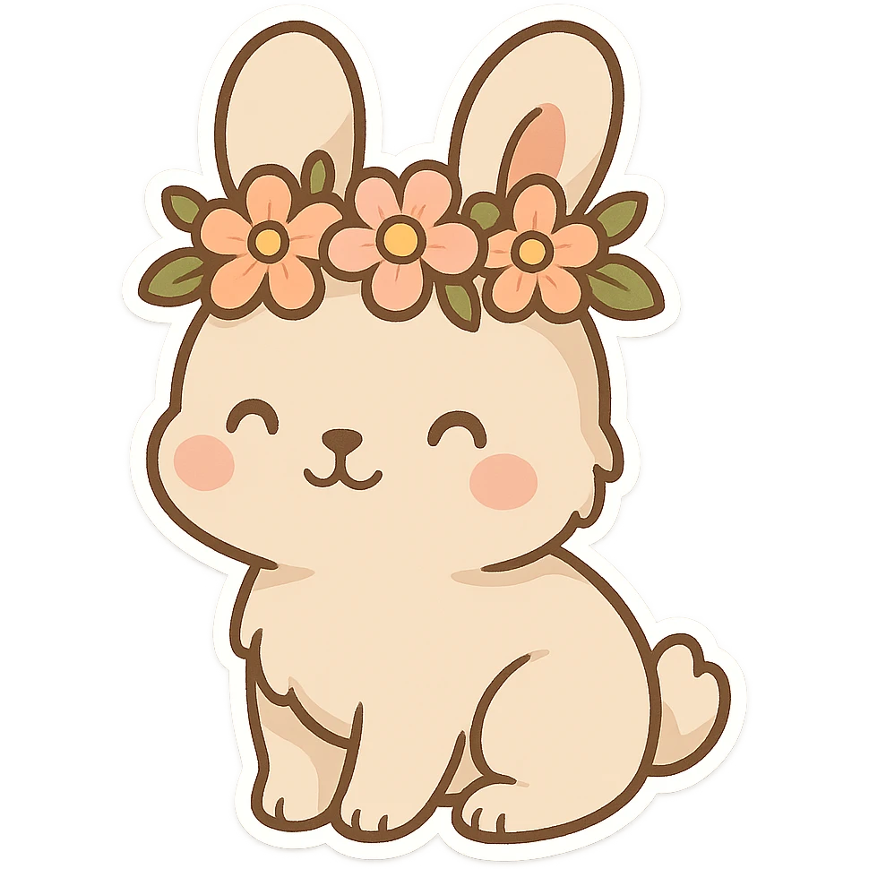 一个可爱的小兔子，头顶戴着一个花环 emoji