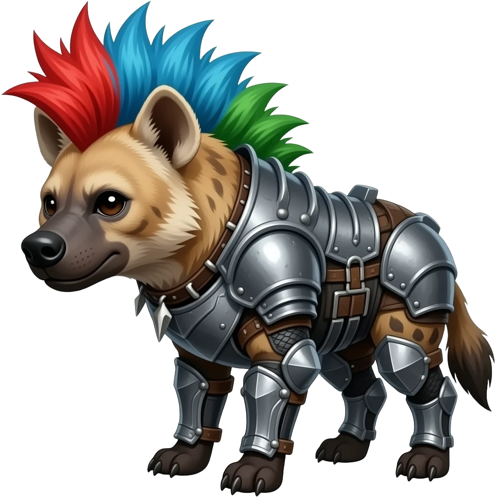 hyène punk cheveux rouge bleu et vert qui se cache derriere ses pates emoji