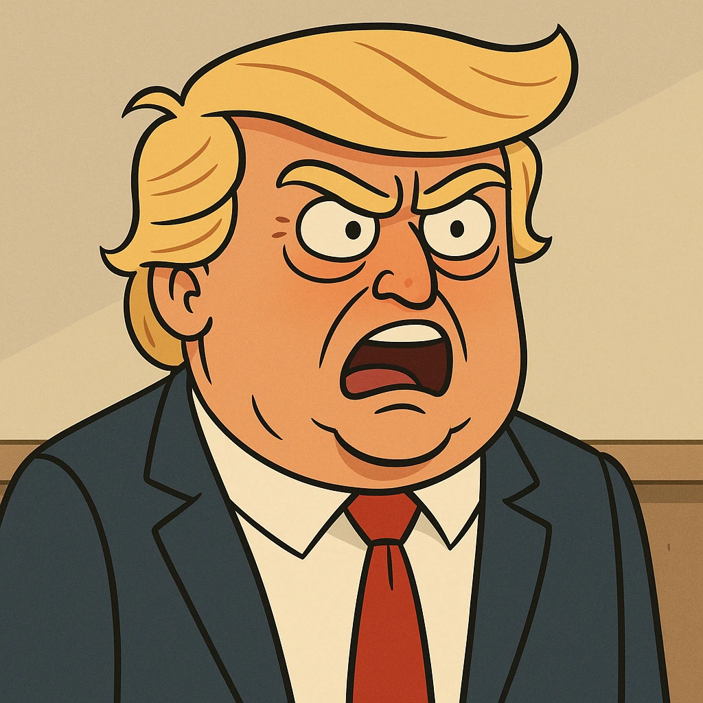 Donald Trump cartoon style, expressive face, orange hair, suit, no text emoji