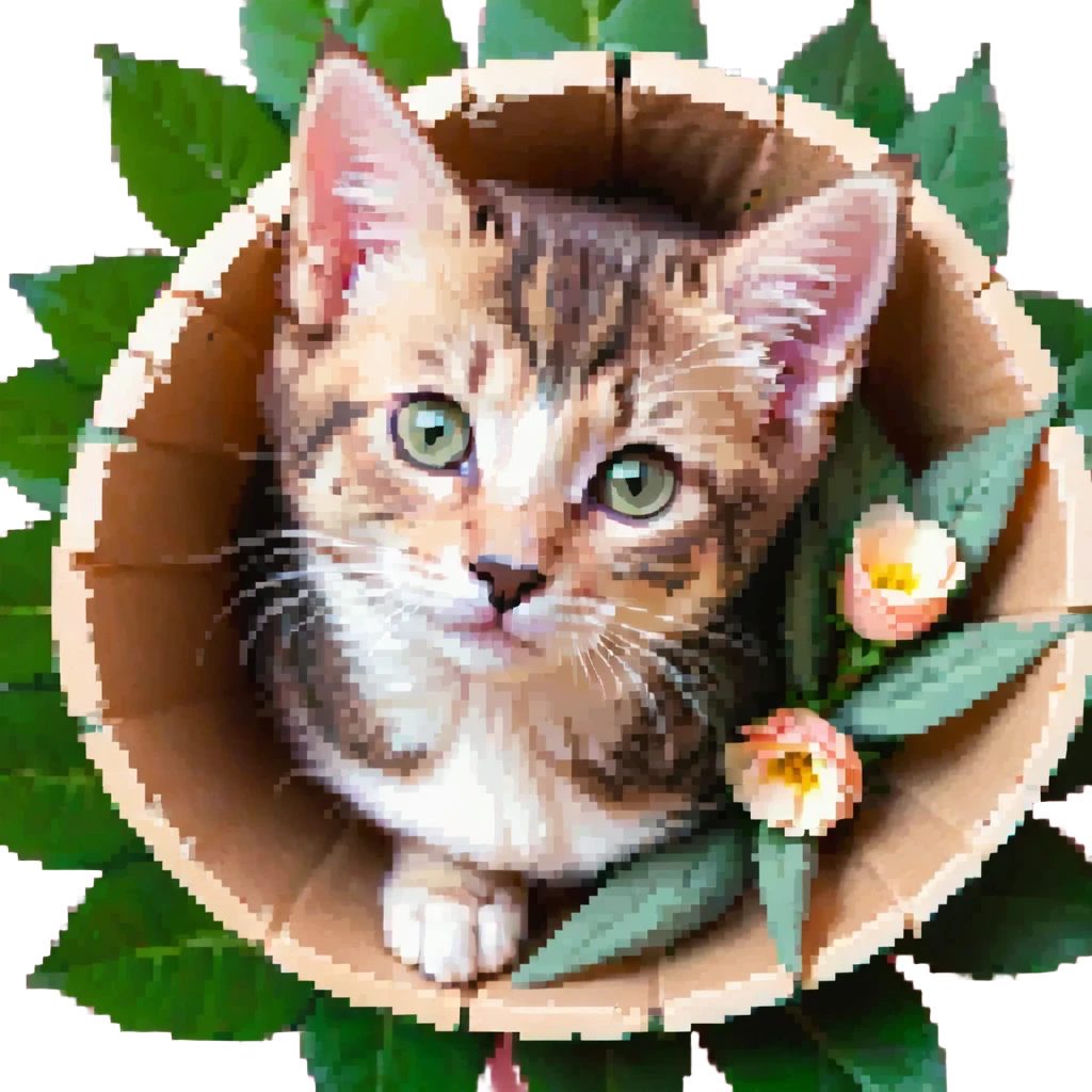 Kitten lying in the flower cone emoji
