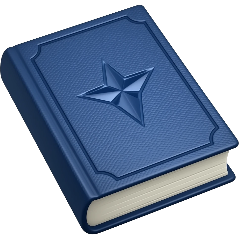 dark blue spell book with four point diamond star on cover emoji